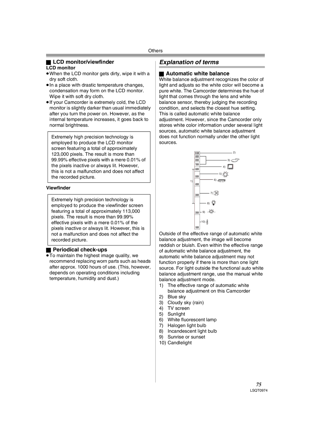 Panasonic PV-GS300, NV-GS300B Explanation of terms, Periodical check-ups, Automatic white balance, LCD monitor 