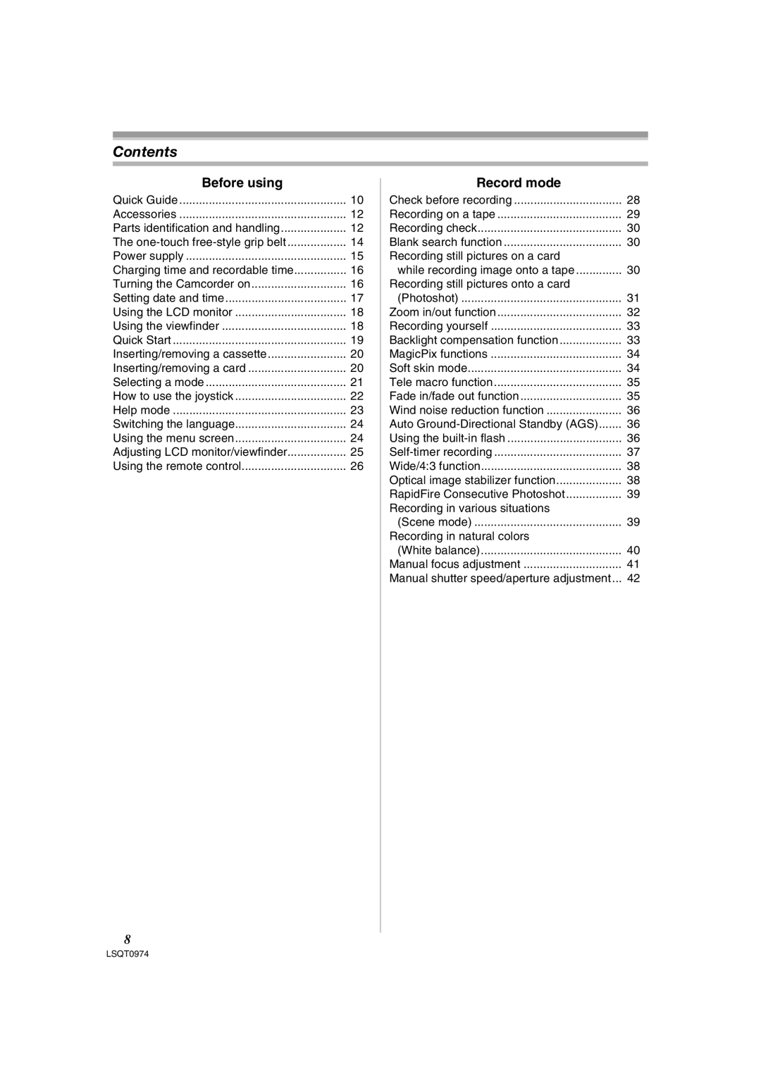 Panasonic NV-GS300B, PV-GS300 operating instructions Contents 