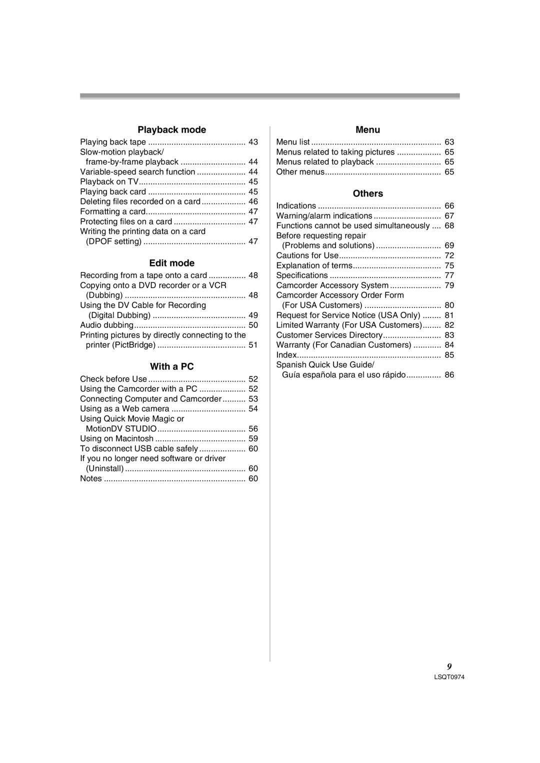 Panasonic PV-GS300, NV-GS300B operating instructions Playback mode, Edit mode, With a PC, Menu, Others 