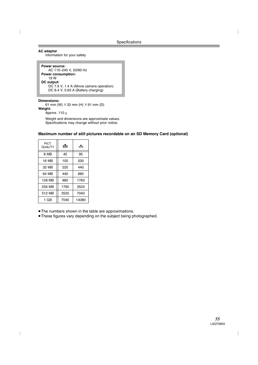 Panasonic NV-GS25GN, NV-GS35GN operating instructions AC adaptor 