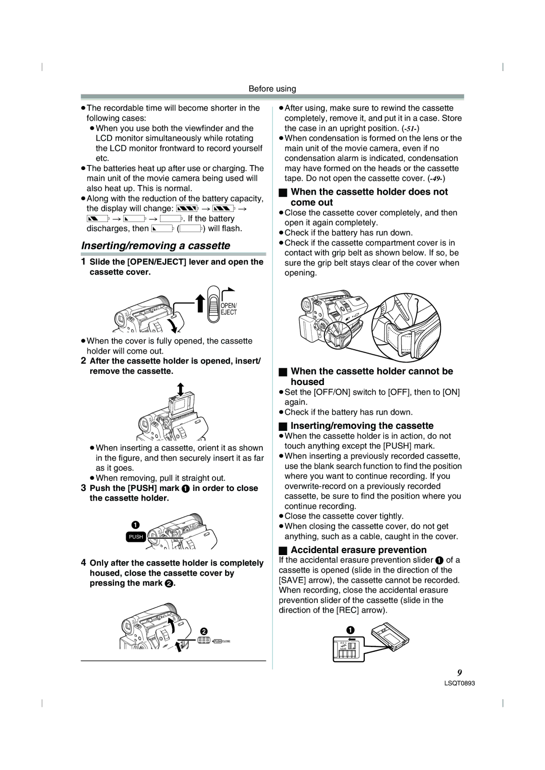 Panasonic NV-GS25GN, NV-GS35GN Inserting/removing a cassette, When the cassette holder does not Come out 