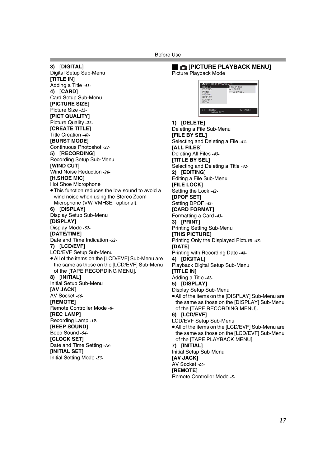 Panasonic NV-GS400GN operating instructions Picture Playback Menu, Card Format Formatting a Card -43-3 Print 