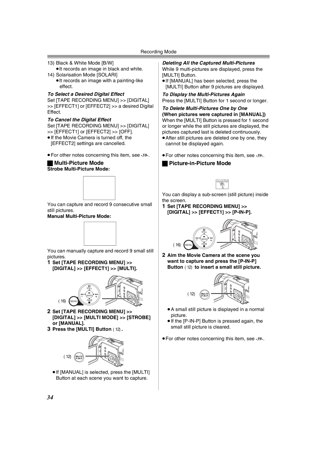 Panasonic NV-GS400GN operating instructions Multi-Picture Mode, Picture-in-Picture Mode 