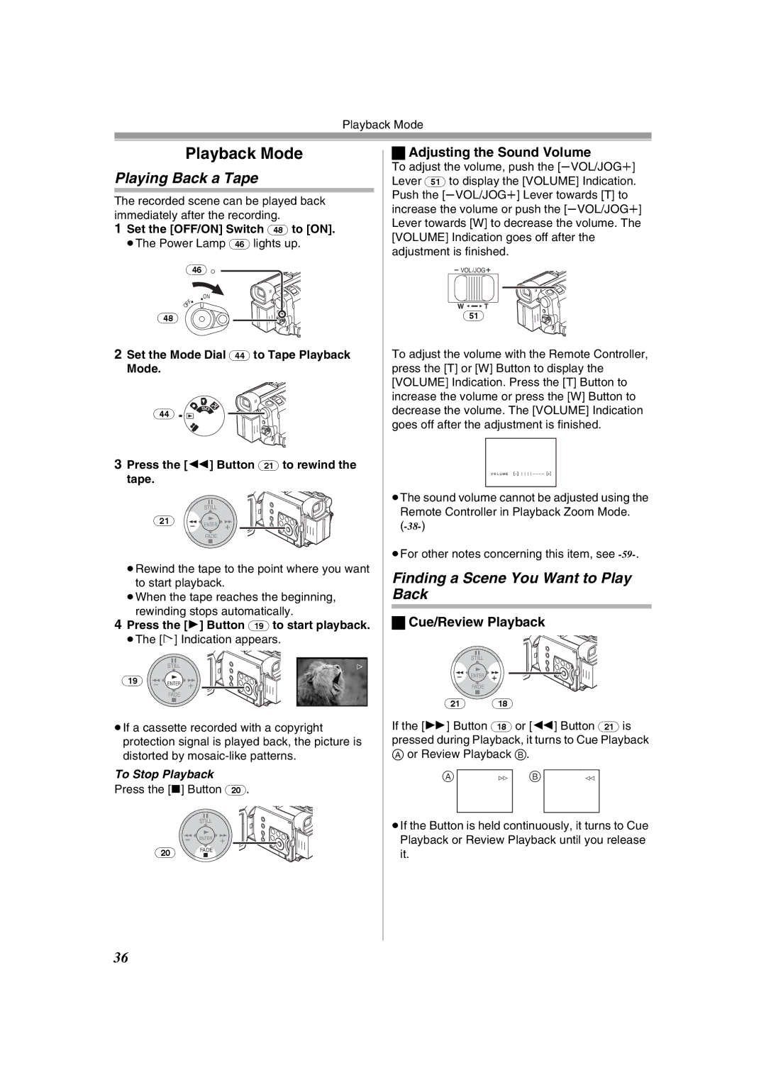 Panasonic NV-GS400GN Playing Back a Tape, Finding a Scene You Want to Play Back, Adjusting the Sound Volume 