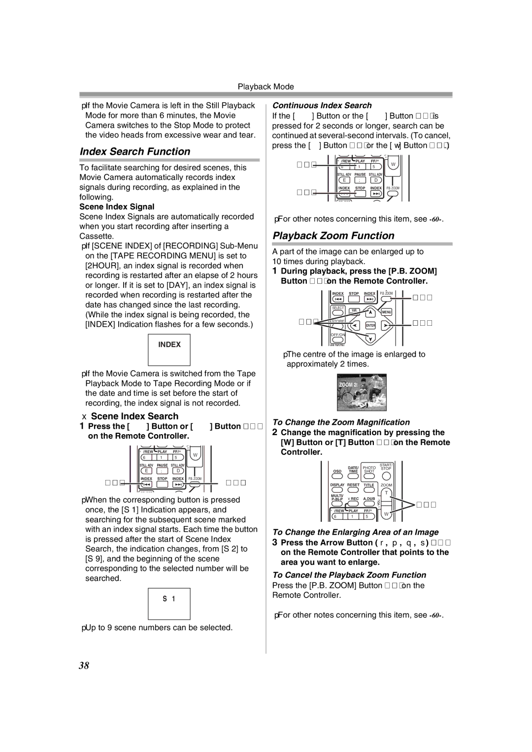 Panasonic NV-GS400GN operating instructions Index Search Function, Playback Zoom Function, Scene Index Search 