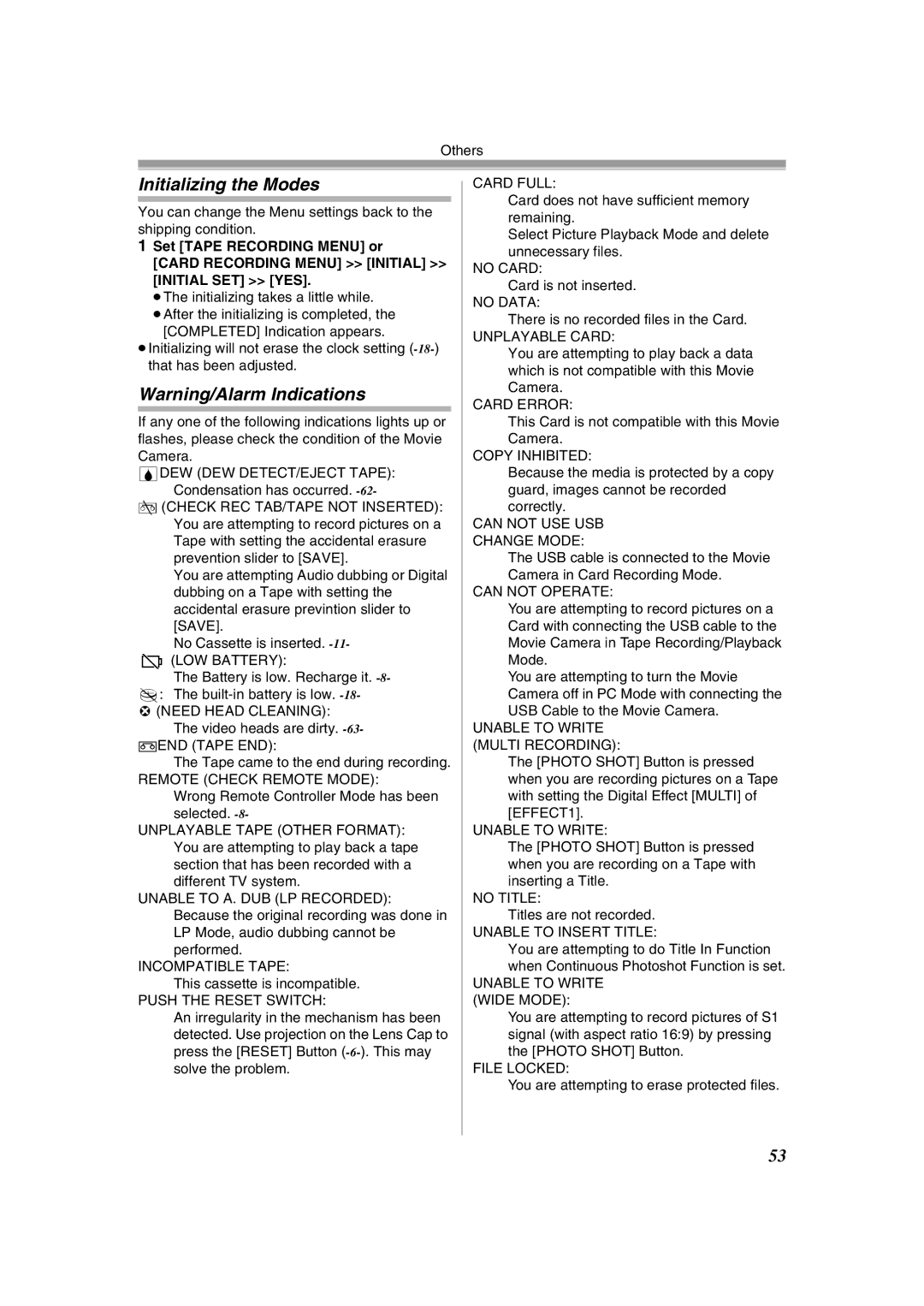 Panasonic NV-GS400GN operating instructions Initializing the Modes 