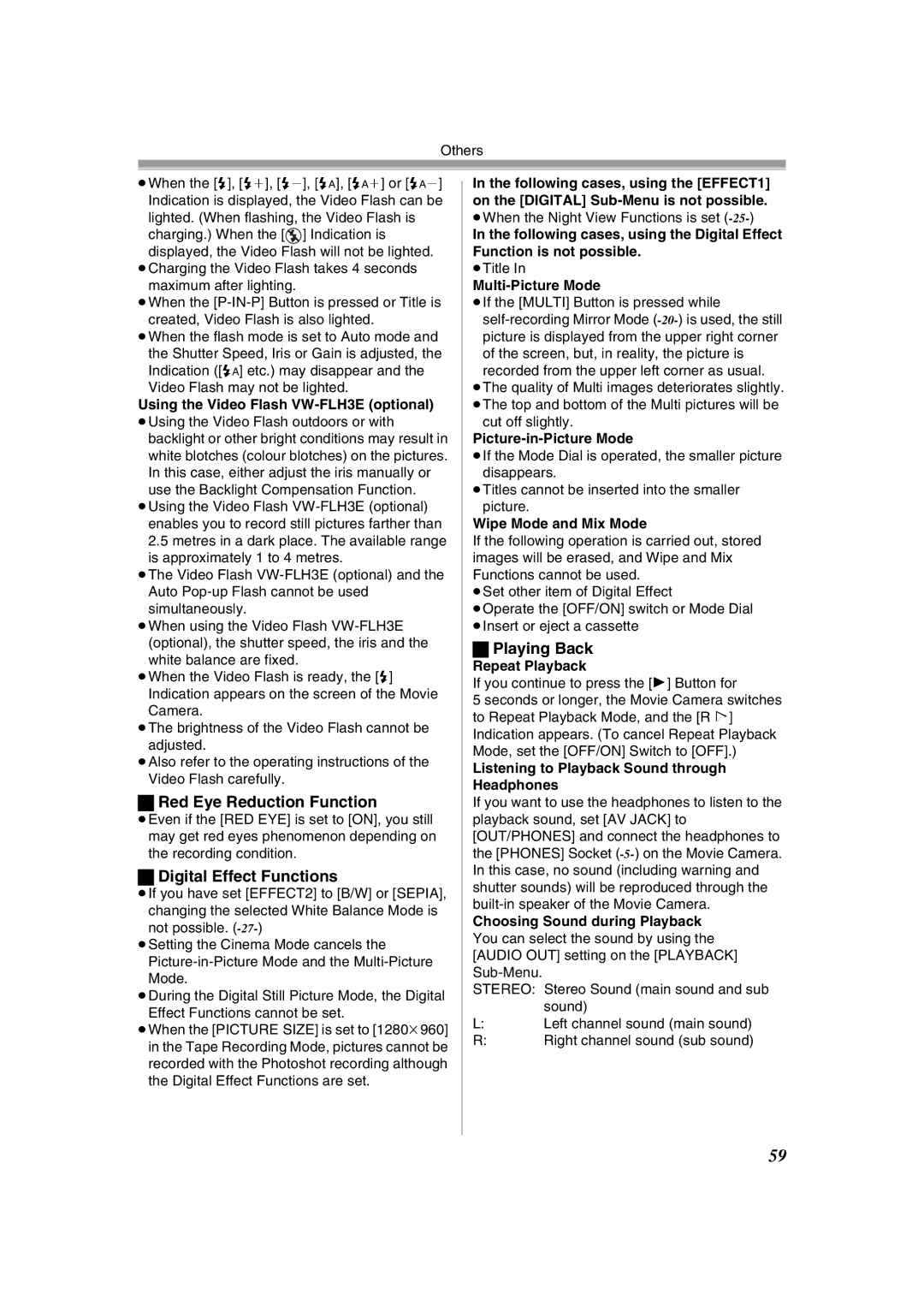 Panasonic NV-GS400GN operating instructions Red Eye Reduction Function, Digital Effect Functions, Playing Back 