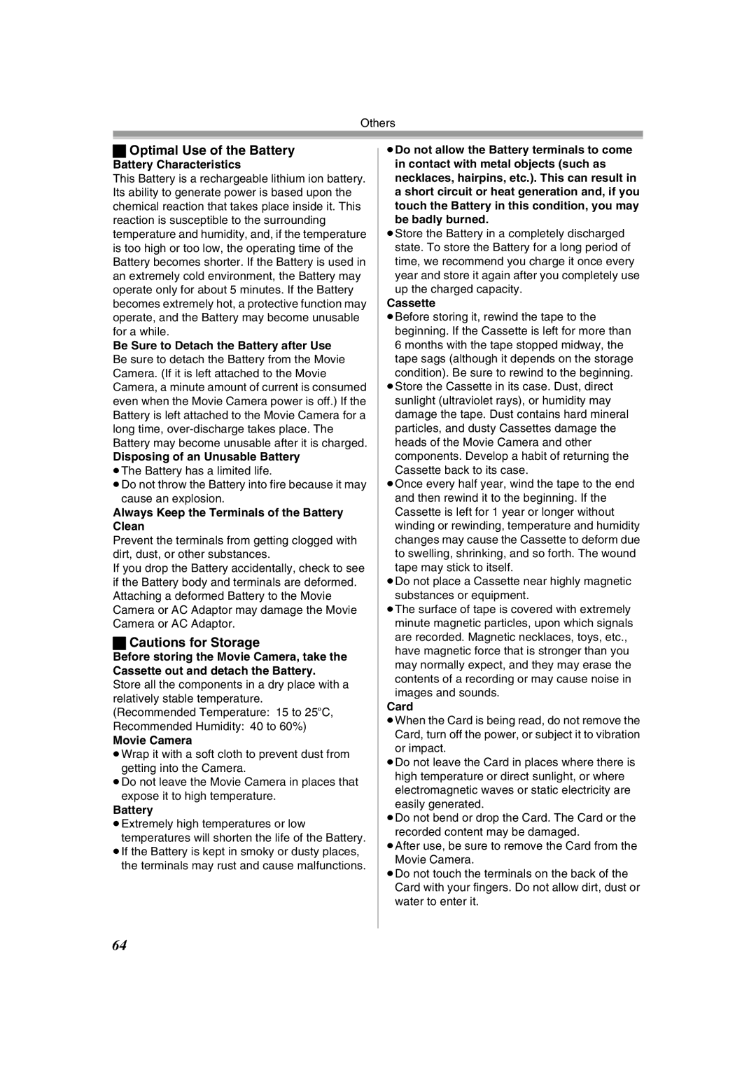 Panasonic NV-GS400GN operating instructions Optimal Use of the Battery 