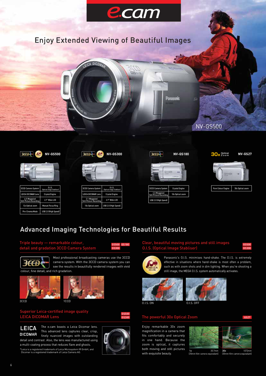 Panasonic NV-GS500 Triple beauty remarkable colour, Detail and gradation 3CCD Camera System, S. Optical Image Stabliser 