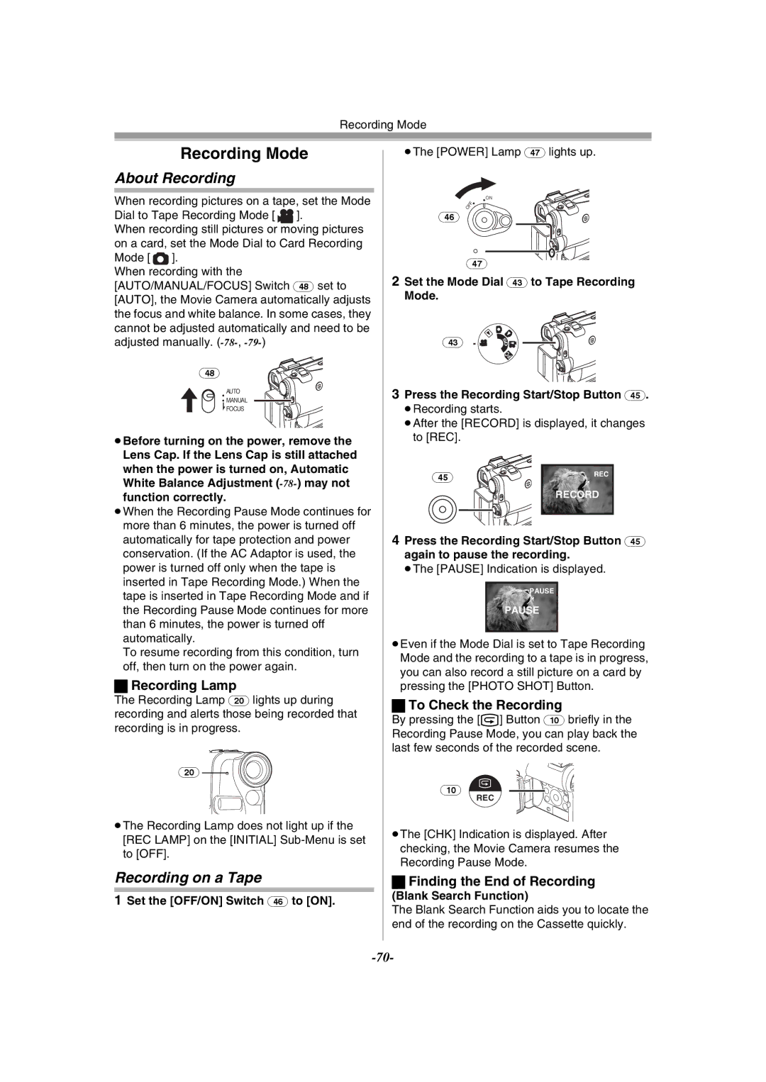 Panasonic NV-GS55GC operating instructions About Recording, Recording on a Tape, Recording Lamp, To Check the Recording 