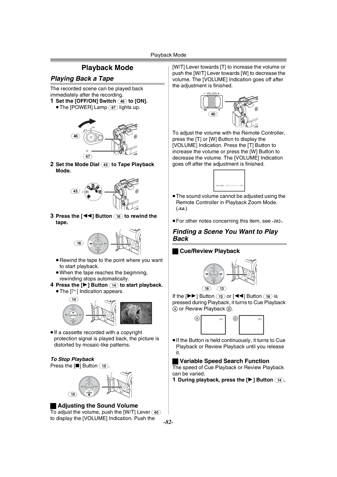 Panasonic NV-GS55GC Playing Back a Tape, Finding a Scene You Want to Play Back, Adjusting the Sound Volume 