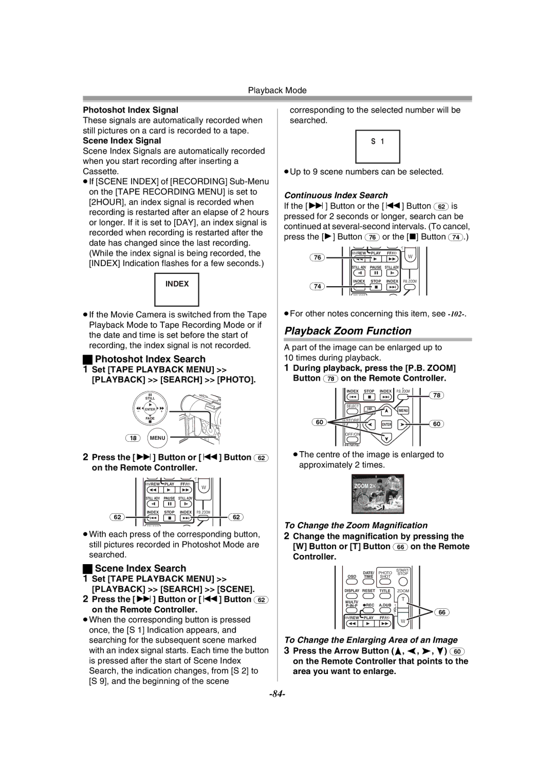 Panasonic NV-GS55GC operating instructions Playback Zoom Function, Photoshot Index Search, Scene Index Search 