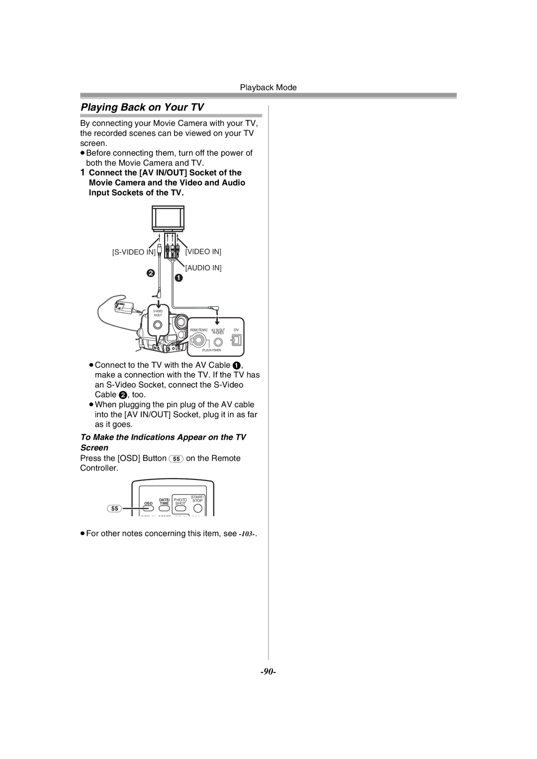 Panasonic NV-GS55GC operating instructions Playing Back on Your TV, To Make the Indications Appear on the TV Screen 