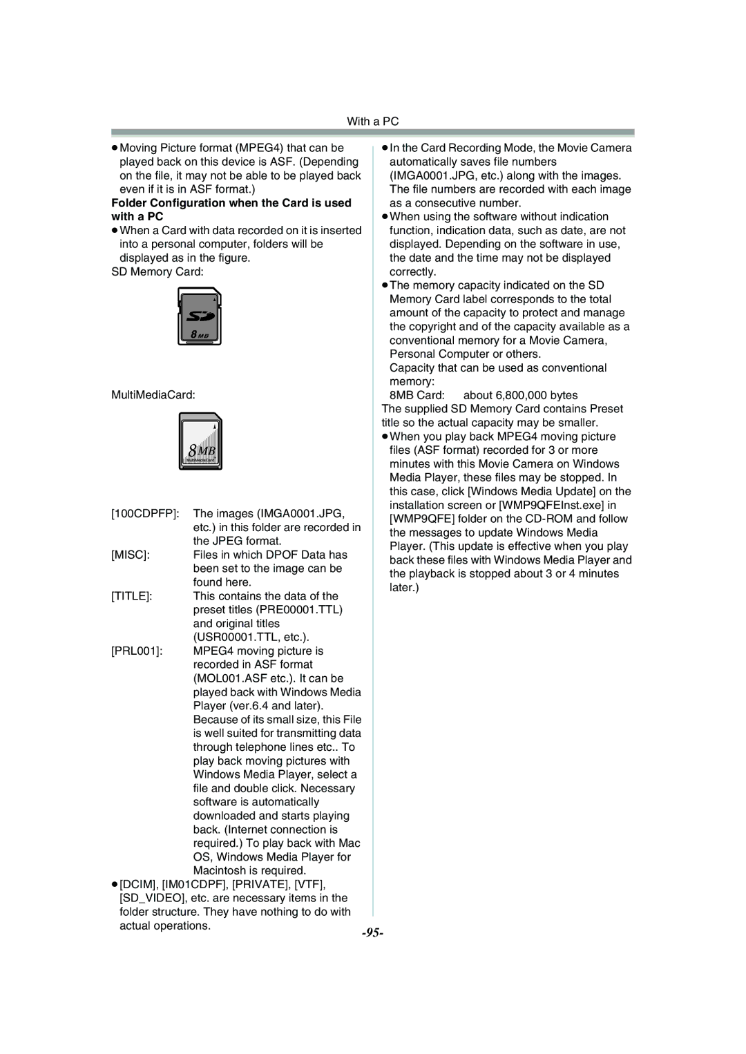 Panasonic NV-GS55GC operating instructions Folder Configuration when the Card is used with a PC, Misc, Title 