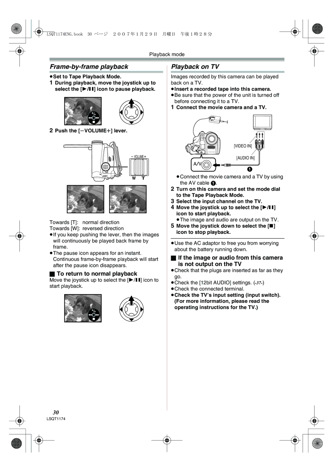 Panasonic NV-GS60GN operating instructions Frame-by-frame playback, Playback on TV, To return to normal playback 