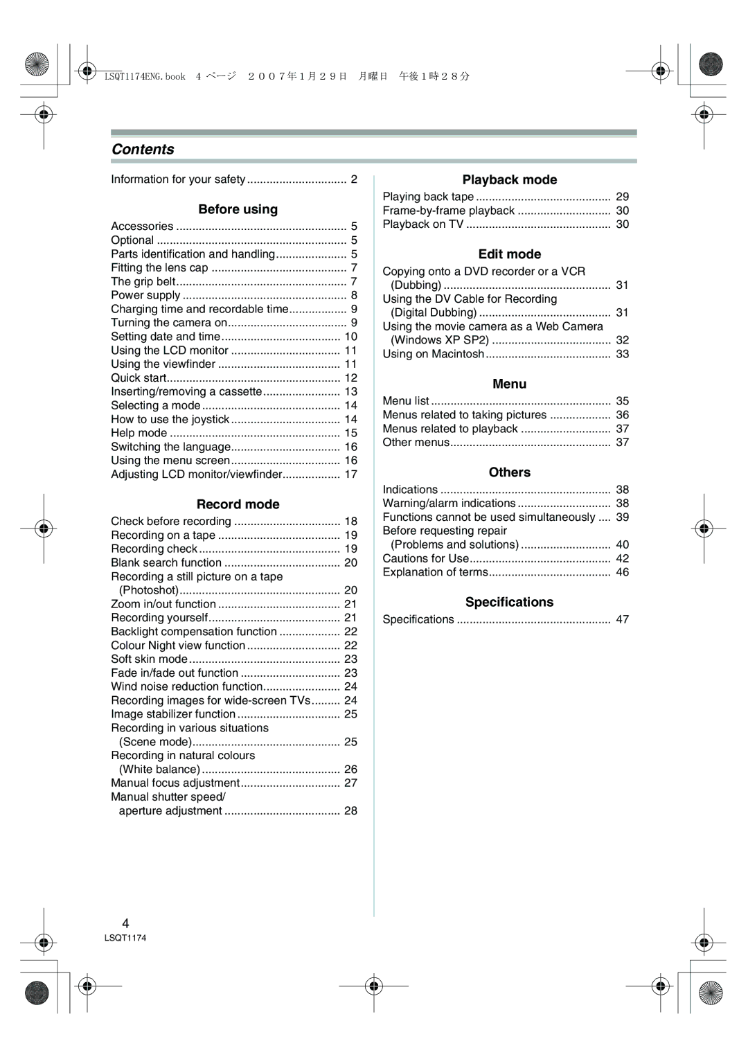 Panasonic NV-GS60GN operating instructions Contents 