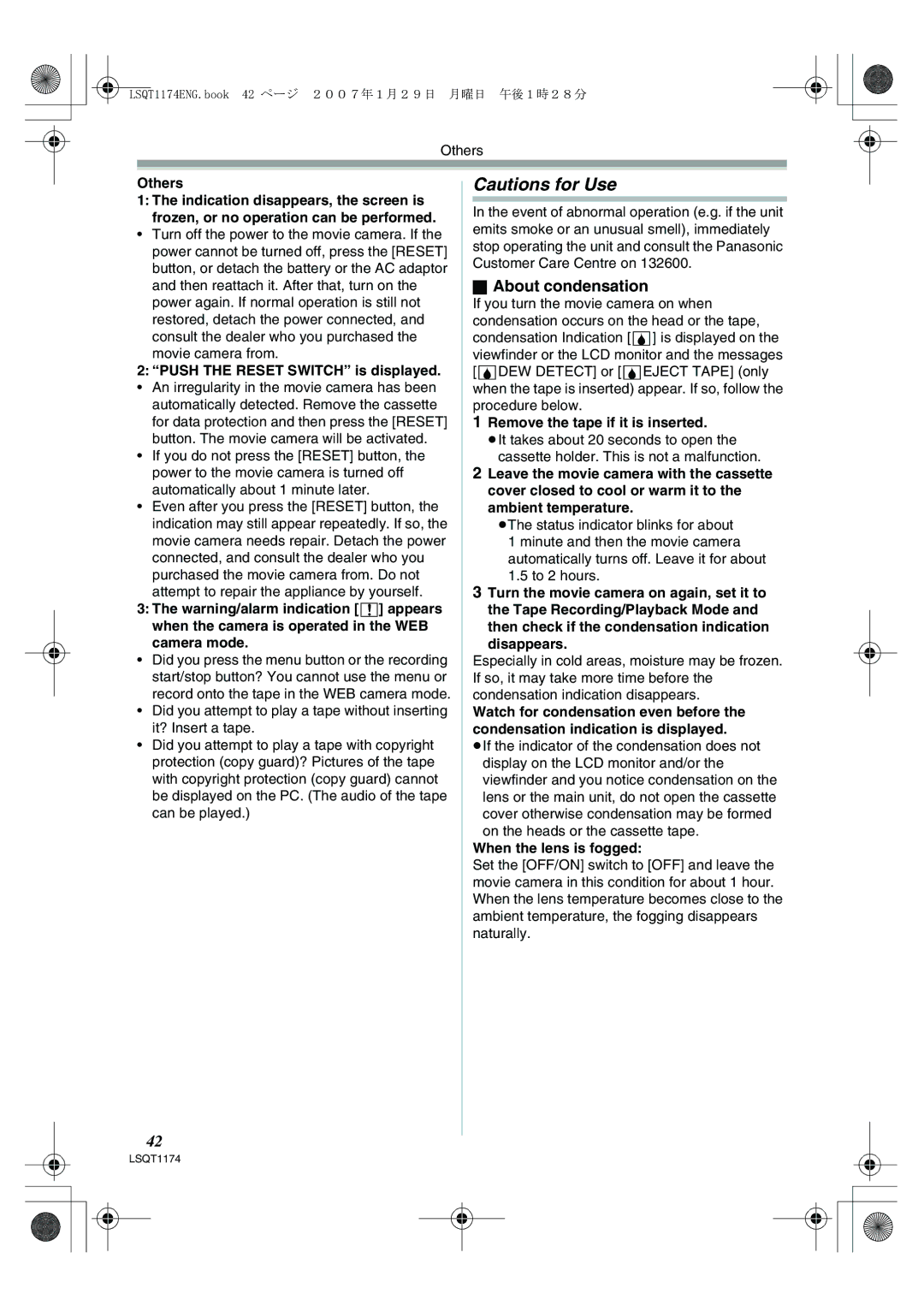 Panasonic NV-GS60GN operating instructions About condensation 