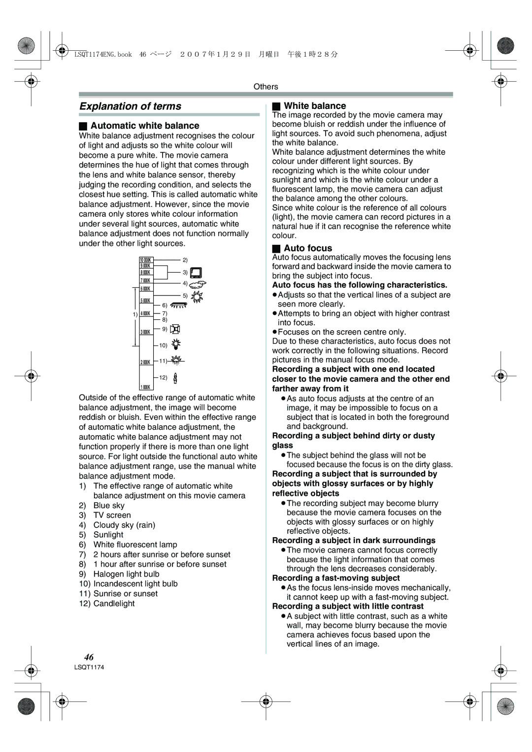 Panasonic NV-GS60GN operating instructions Explanation of terms, Automatic white balance, White balance, Auto focus 