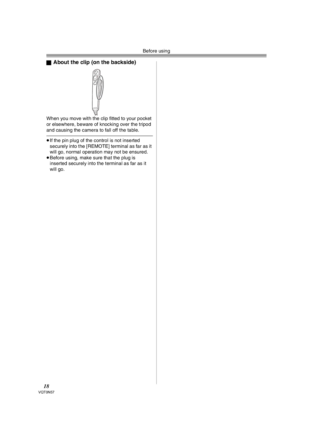 Panasonic NV-GS75EB operating instructions About the clip on the backside 