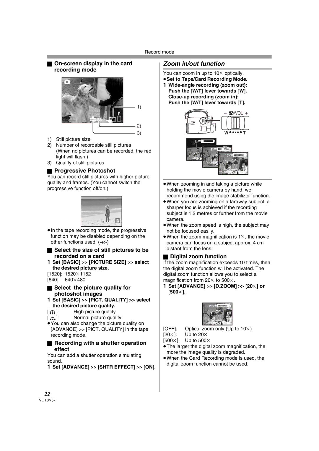 Panasonic NV-GS75EB operating instructions Zoom in/out function 