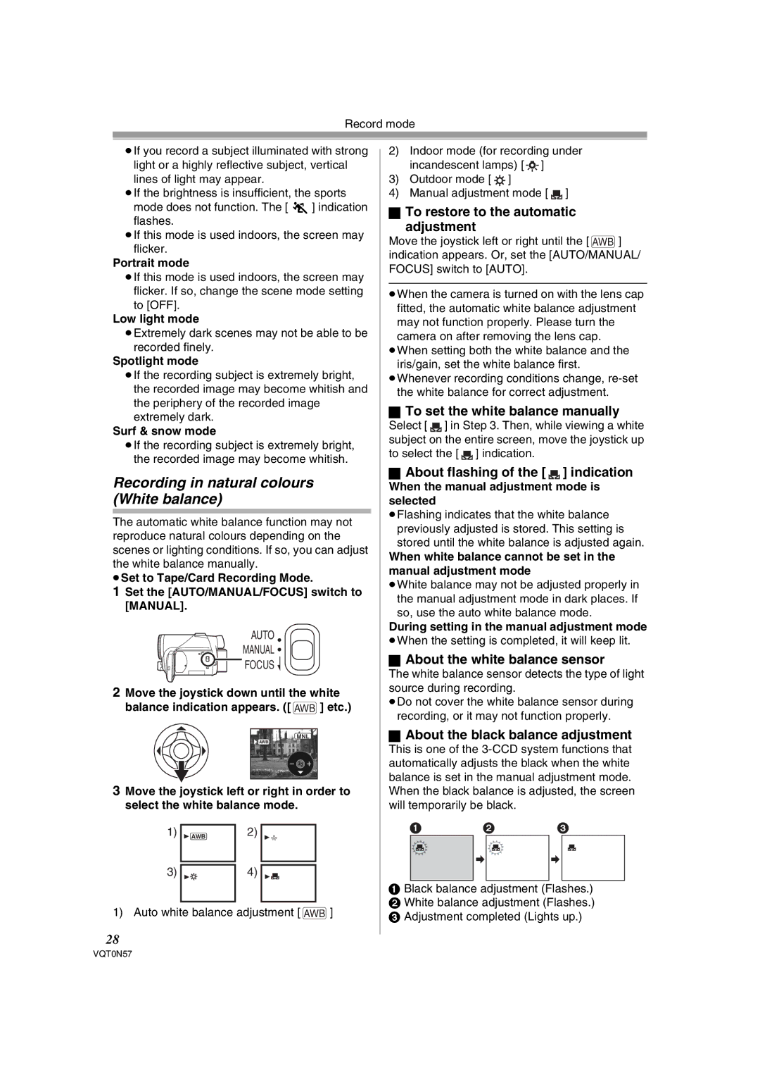 Panasonic NV-GS75EB operating instructions Recording in natural colours White balance 