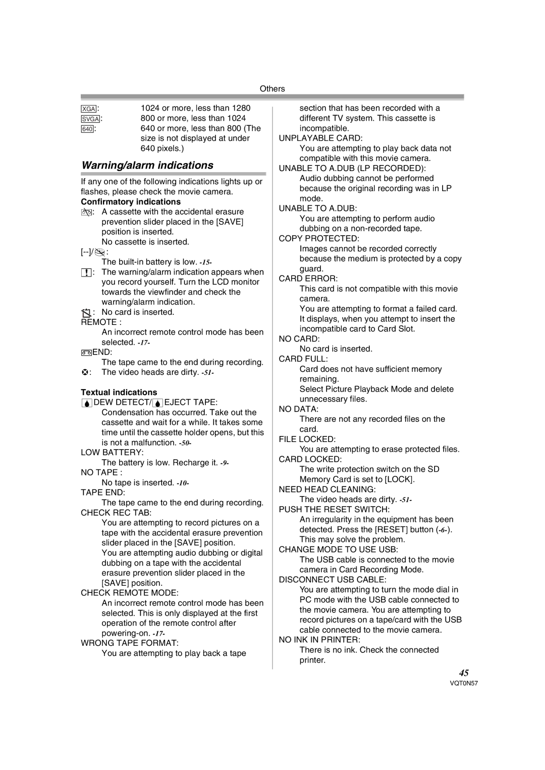 Panasonic NV-GS75EB operating instructions Confirmatory indications, Textual indications 