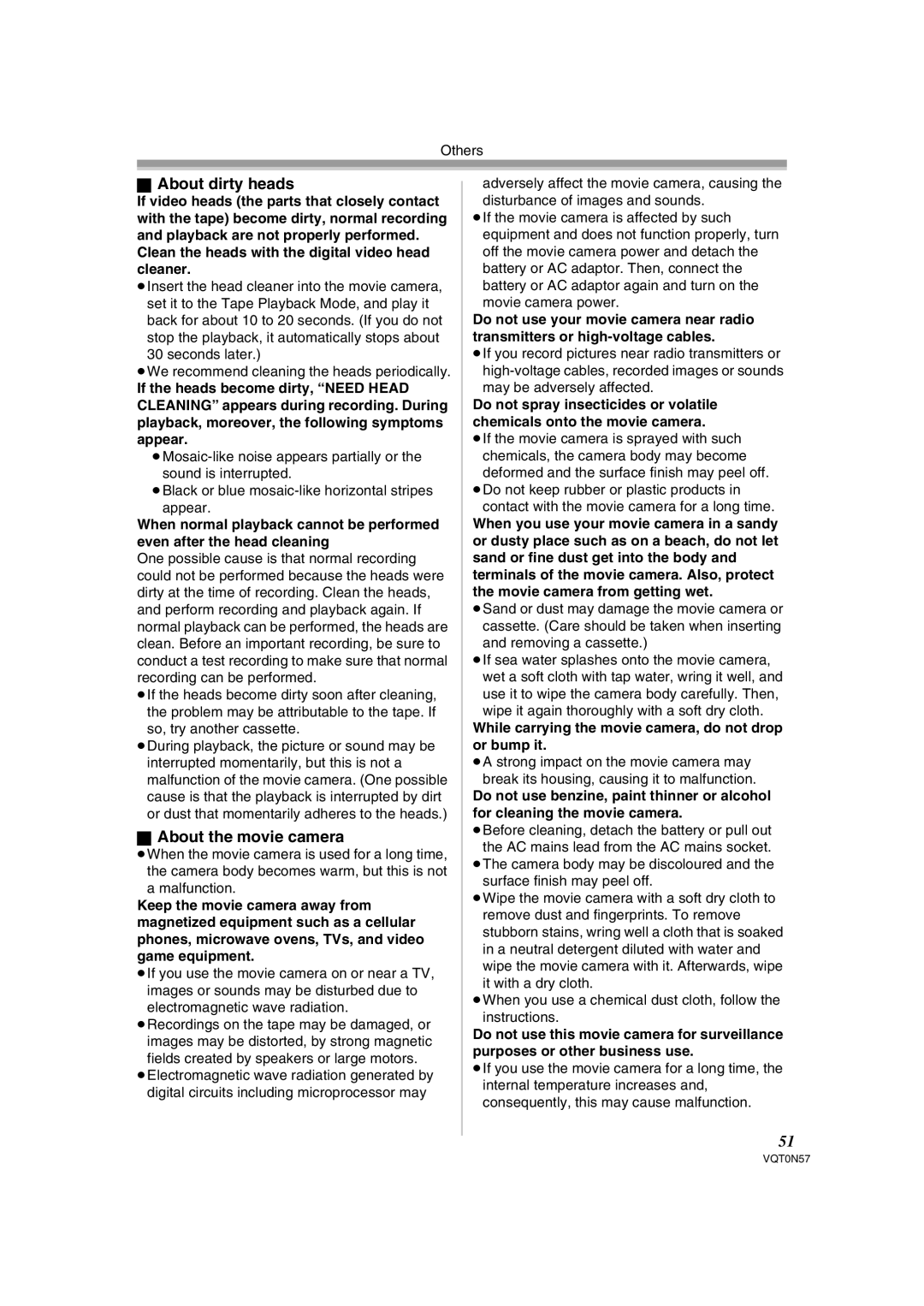 Panasonic NV-GS75EB About dirty heads, About the movie camera, Seconds later ≥We recommend cleaning the heads periodically 