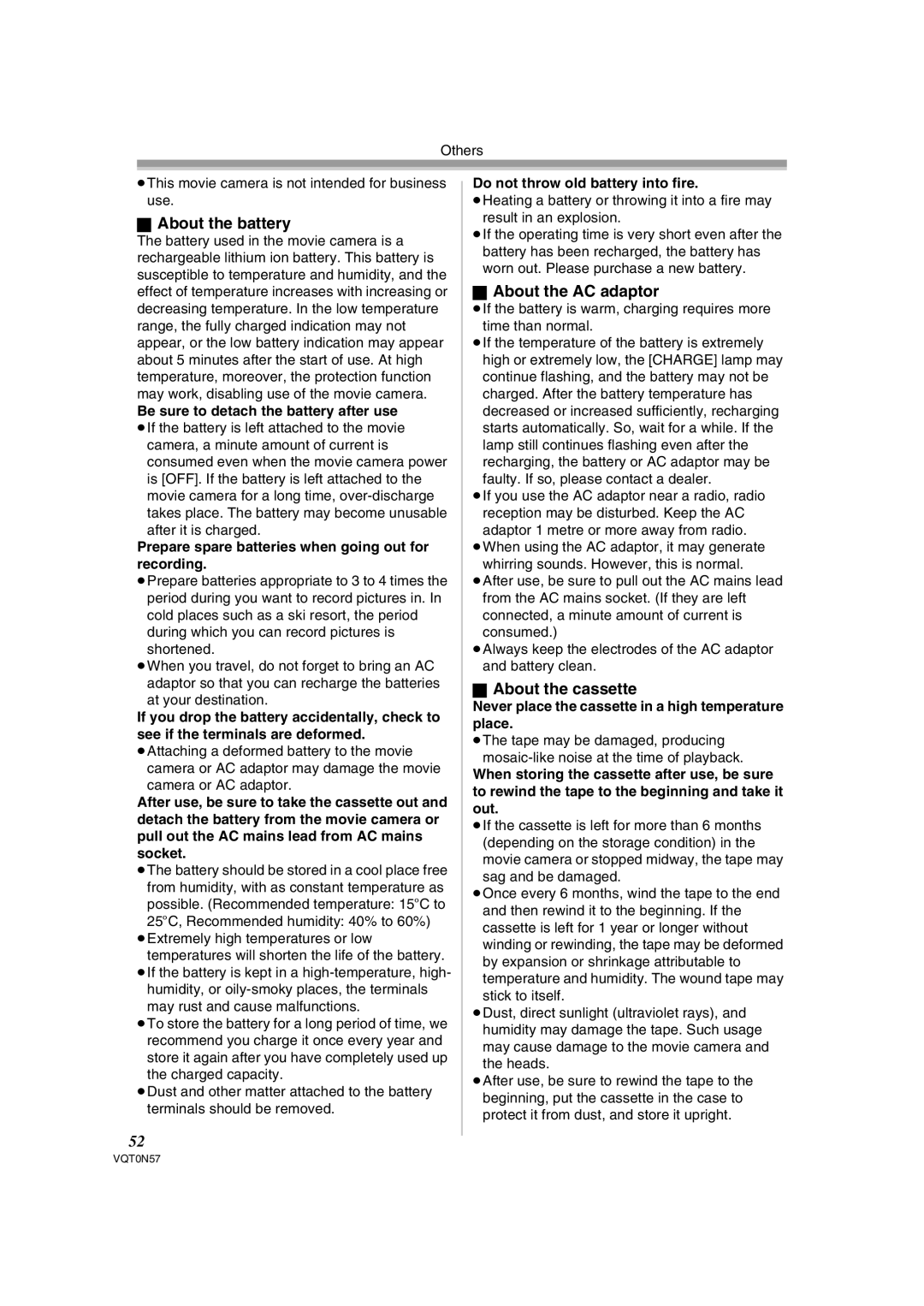 Panasonic NV-GS75EB operating instructions About the battery, About the AC adaptor, About the cassette 