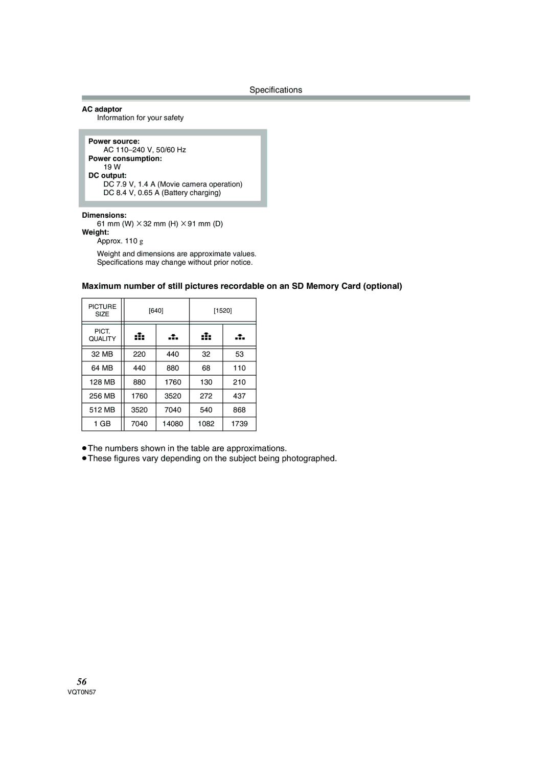 Panasonic NV-GS75EB operating instructions AC adaptor 