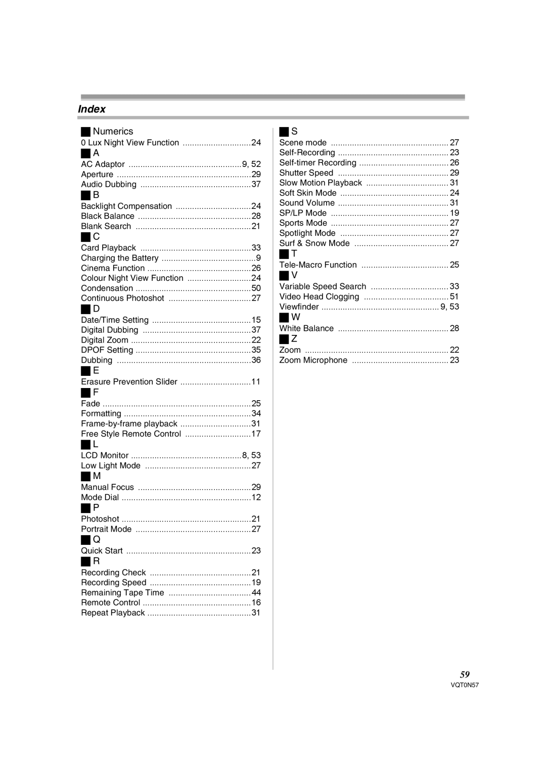 Panasonic NV-GS75EB operating instructions Index, Numerics 