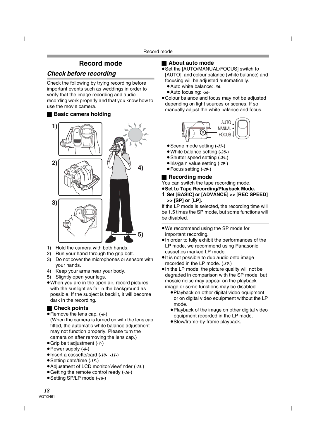 Panasonic NV-GS75GN operating instructions Record mode, Check before recording 