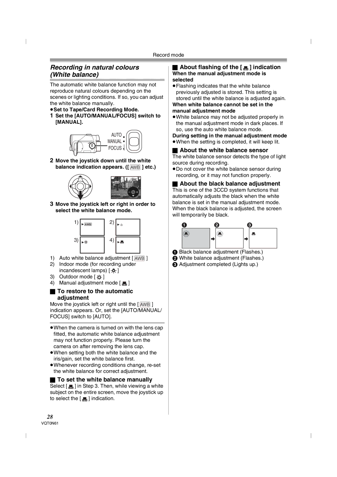 Panasonic NV-GS75GN operating instructions Recording in natural colours White balance 