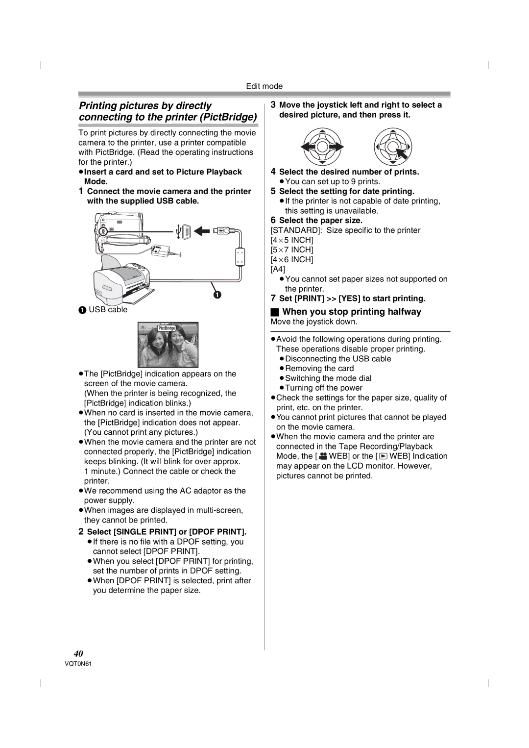 Panasonic NV-GS75GN operating instructions When you stop printing halfway 