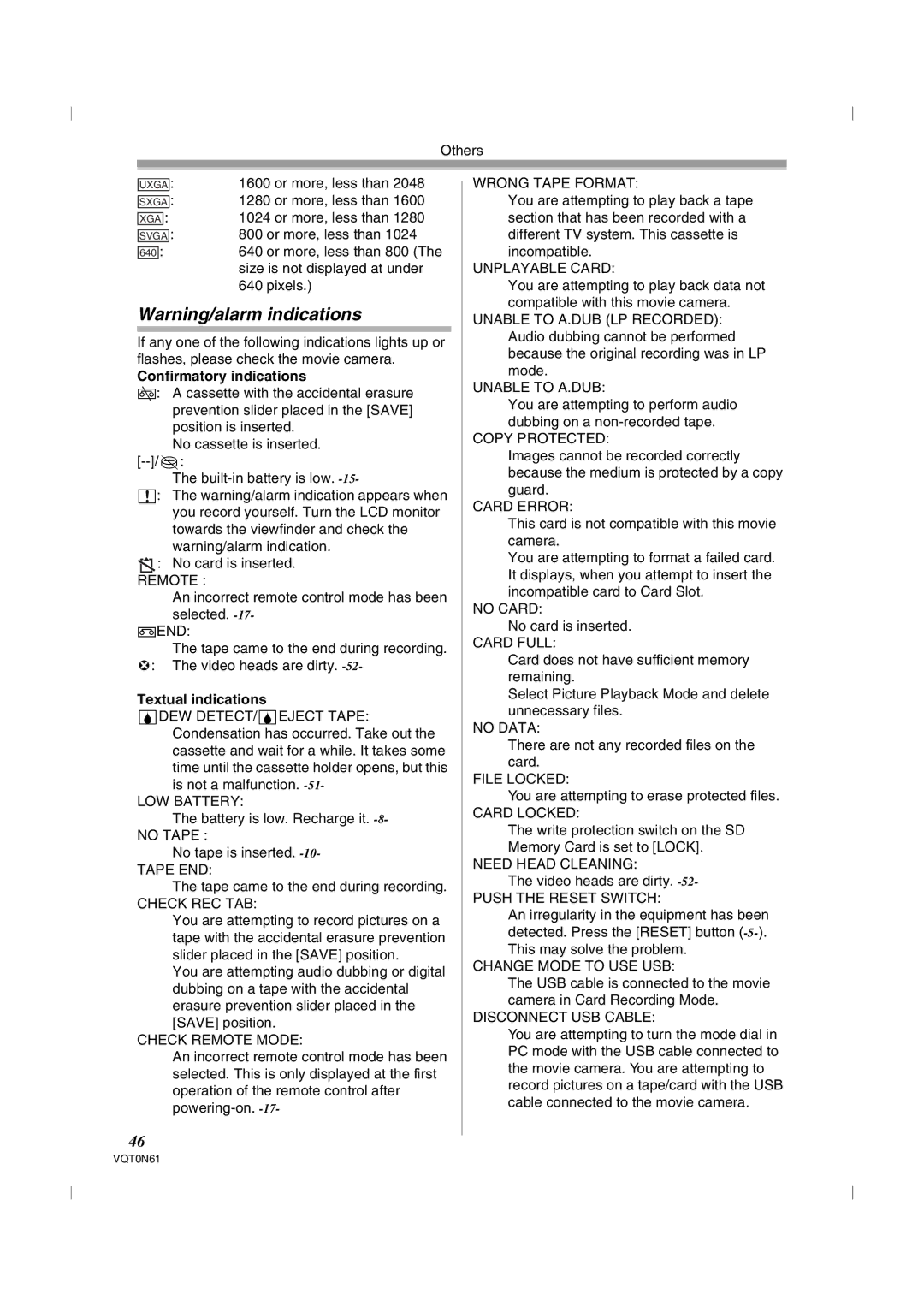 Panasonic NV-GS75GN operating instructions Confirmatory indications, Textual indications 