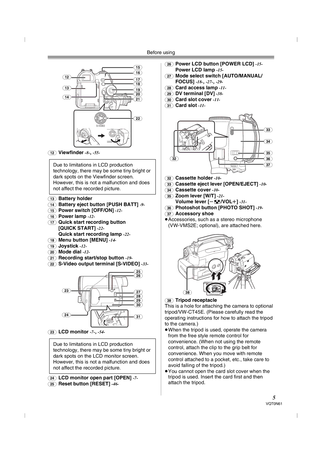 Panasonic NV-GS75GN operating instructions Viewfinder -8, Tripod receptacle 