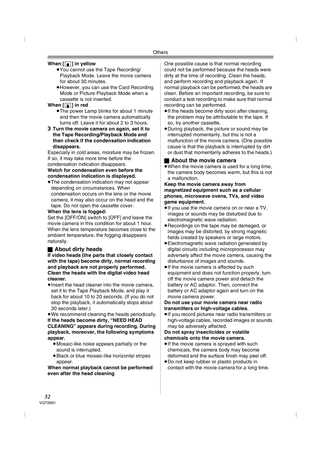 Panasonic NV-GS75GN operating instructions About dirty heads, About the movie camera 