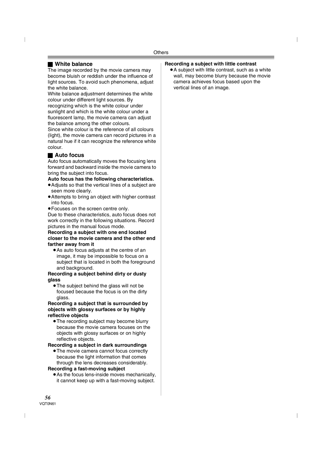 Panasonic NV-GS75GN operating instructions White balance, Auto focus 