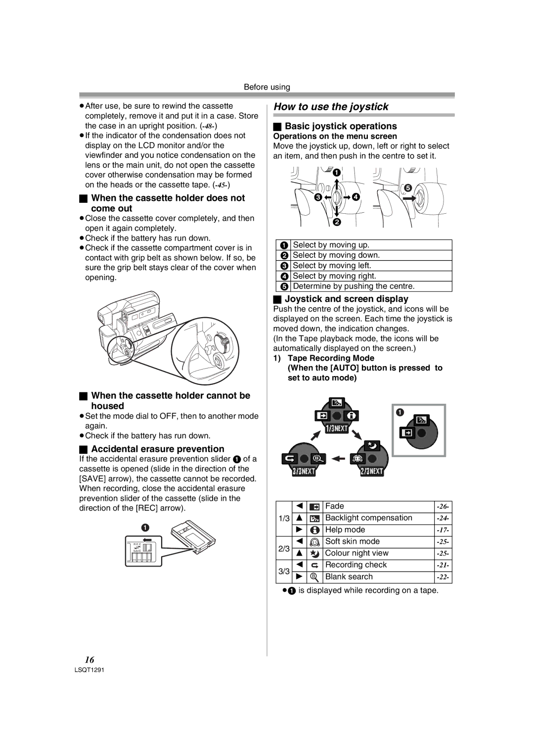 Panasonic NV-GS90 operating instructions How to use the joystick 