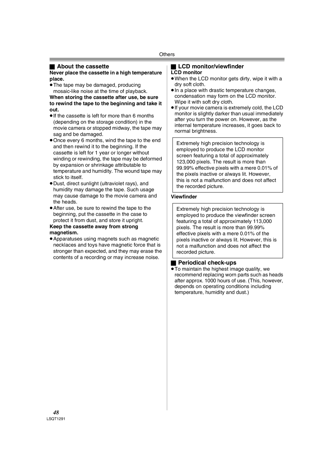 Panasonic NV-GS90 operating instructions About the cassette LCD monitor/viewfinder, Periodical check-ups 