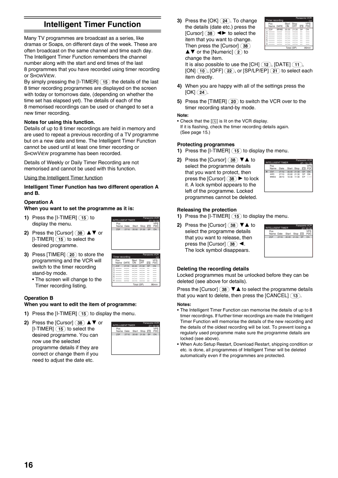 Panasonic NV-HS880, NV-HS830 operating instructions Intelligent Timer Function, Deleting the recording details 