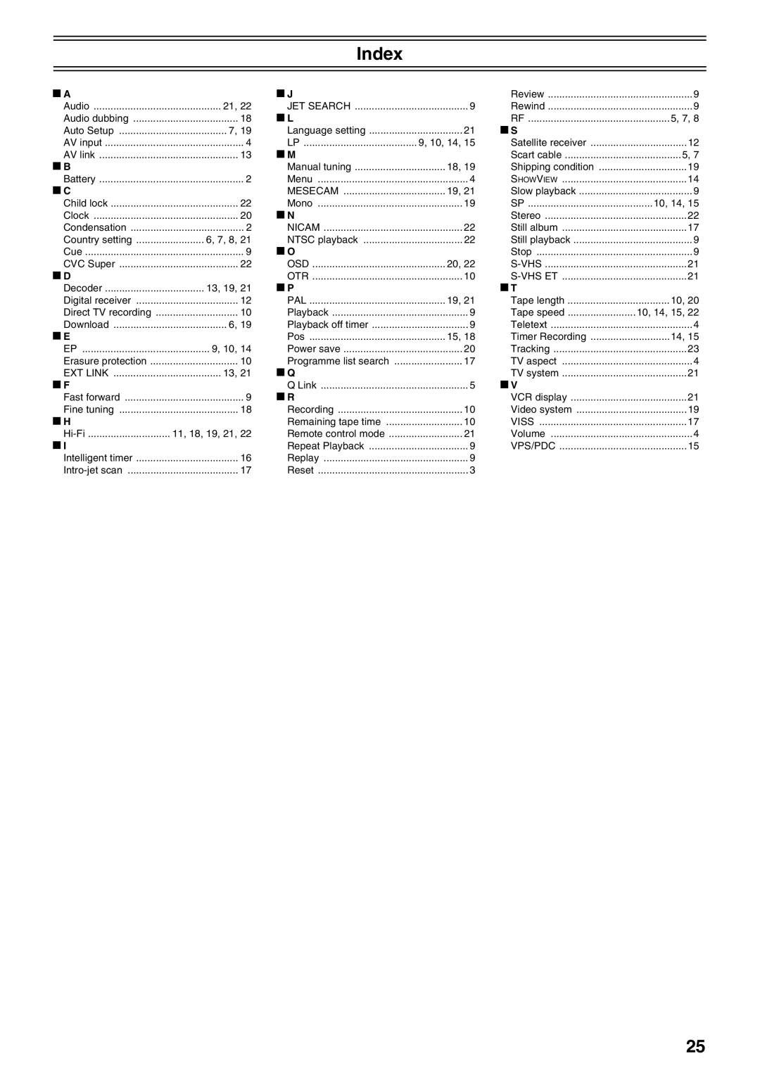 Panasonic NV-HS830, NV-HS880 operating instructions Index, 13, 19 