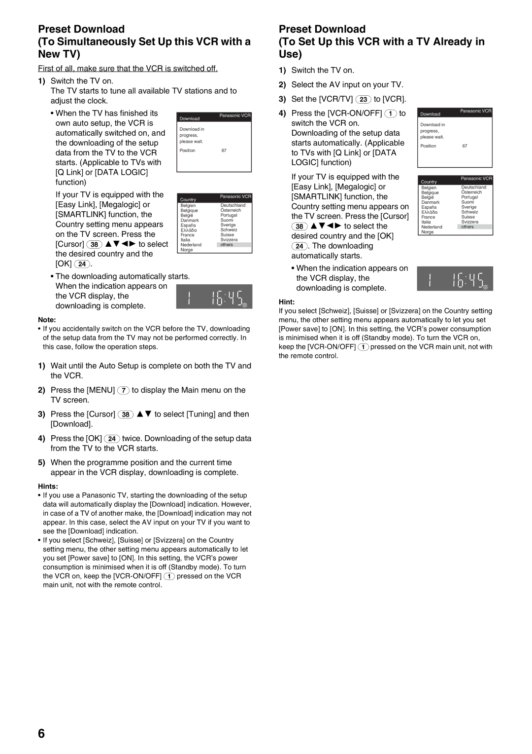 Panasonic NV-HS880, NV-HS830 operating instructions Preset Download To Set Up this VCR with a TV Already in Use 