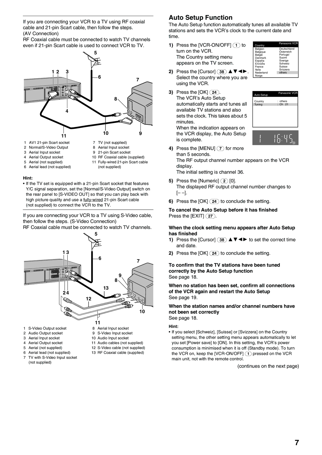 Panasonic NV-HS830, NV-HS880 operating instructions Auto Setup Function 