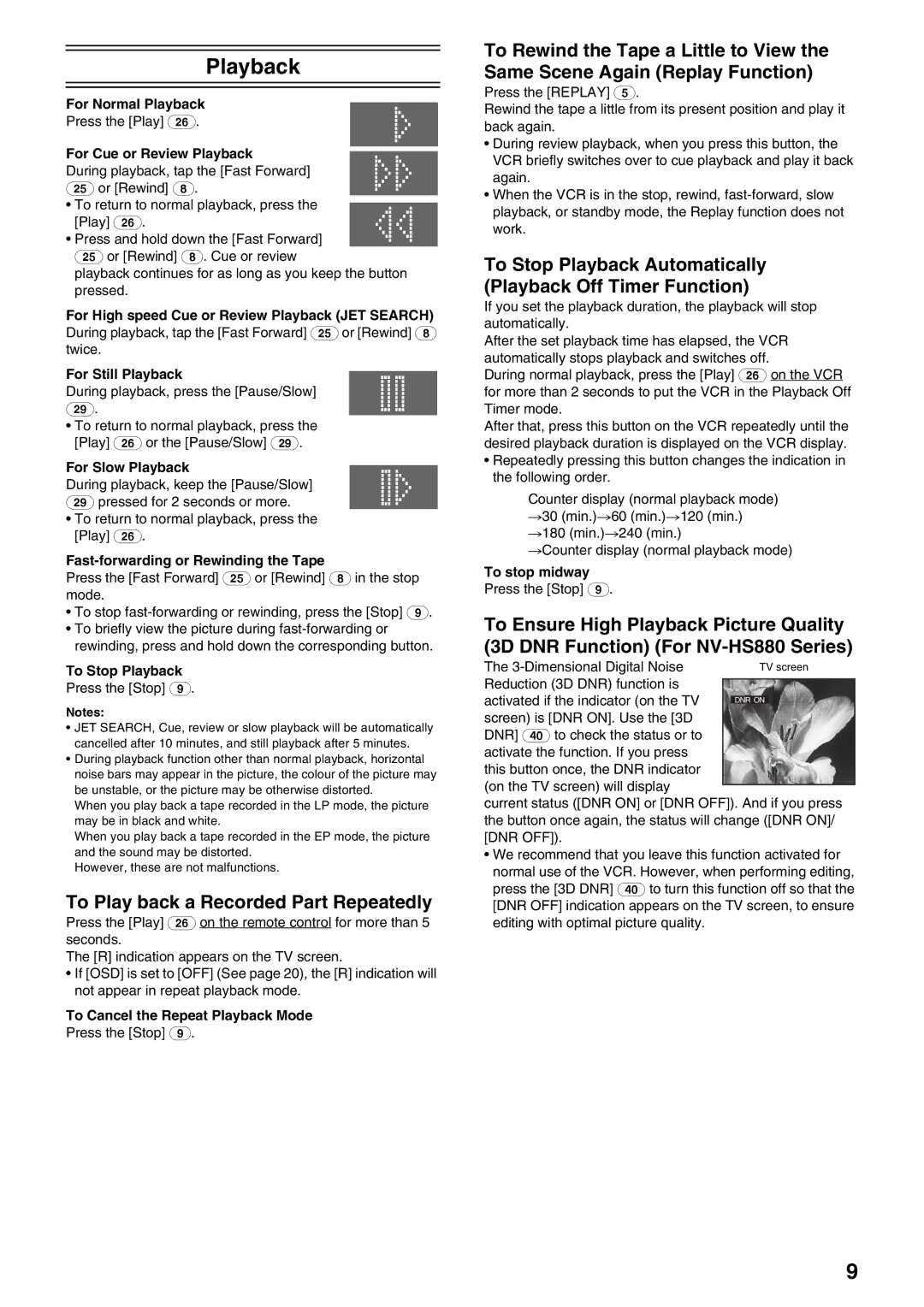 Panasonic NV-HS830, NV-HS880 operating instructions Playback, To Play back a Recorded Part Repeatedly 