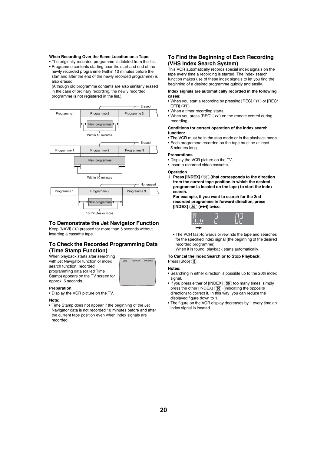 Panasonic NV-HV60 To Demonstrate the Jet Navigator Function, To Check the Recorded Programming Data Time Stamp Function 