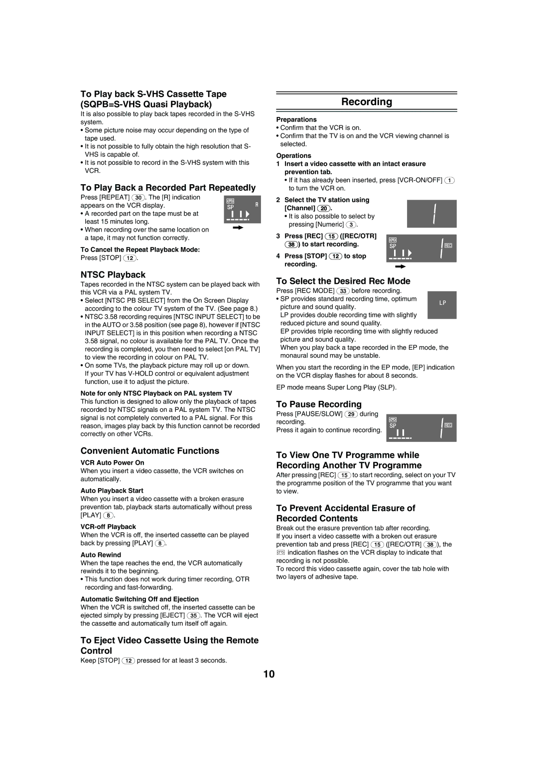 Panasonic NV-HV61 specifications Recording 