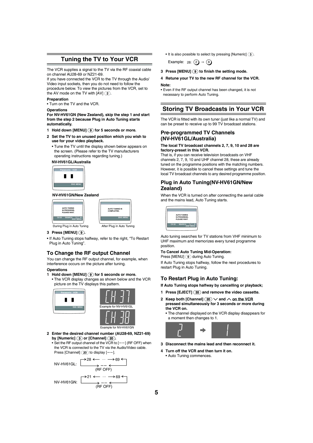 Panasonic NV-HV61 specifications Tuning the TV to Your VCR, Storing TV Broadcasts in Your VCR 