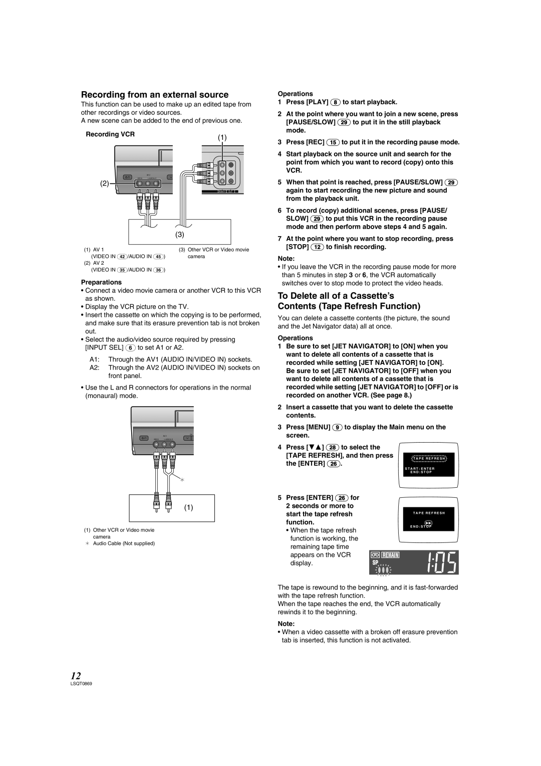 Panasonic NV-HV62GN, NV-HV62GL specifications Recording from an external source, Recording VCR 