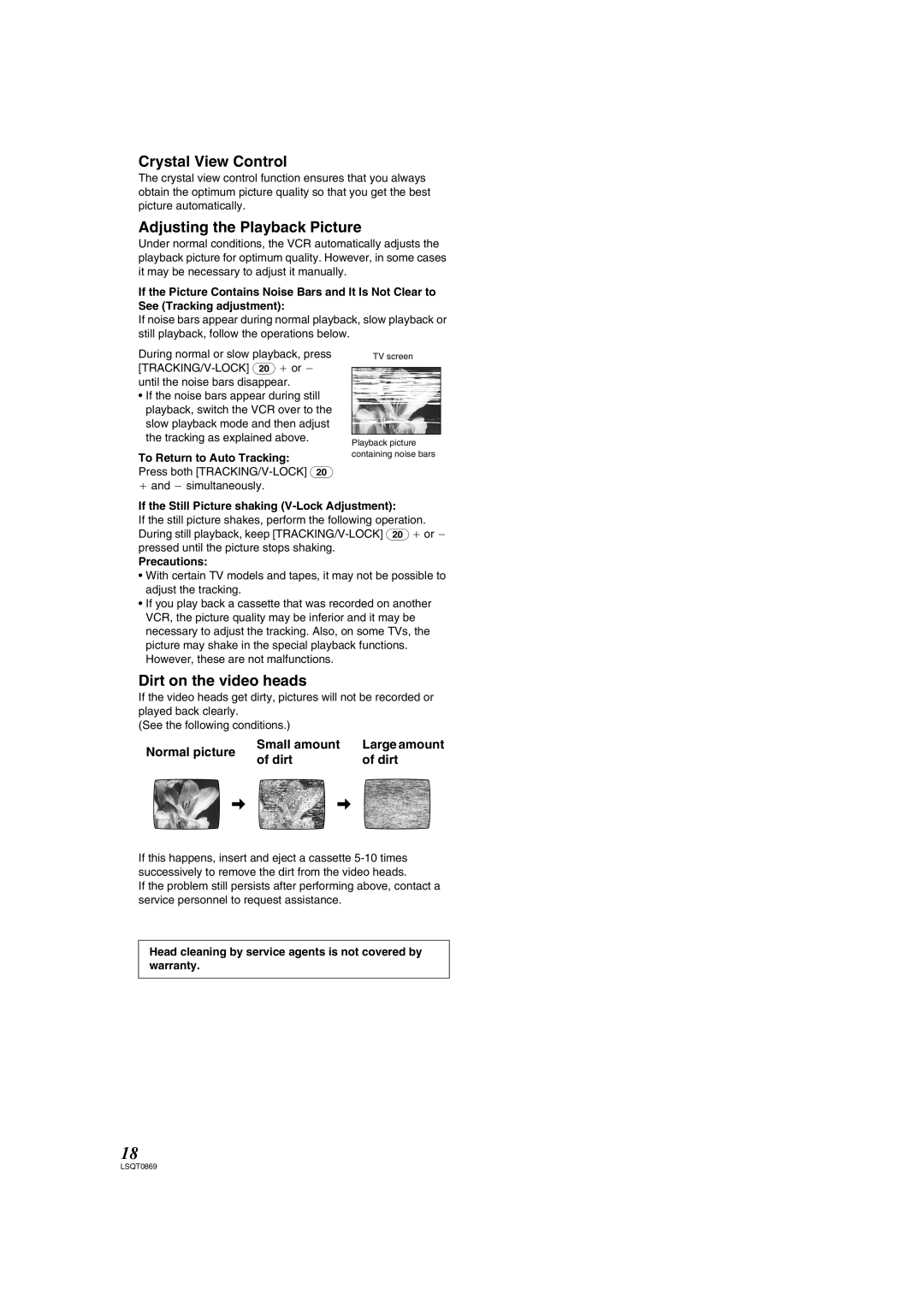 Panasonic NV-HV62GN, NV-HV62GL specifications Crystal View Control, Adjusting the Playback Picture, Dirt on the video heads 