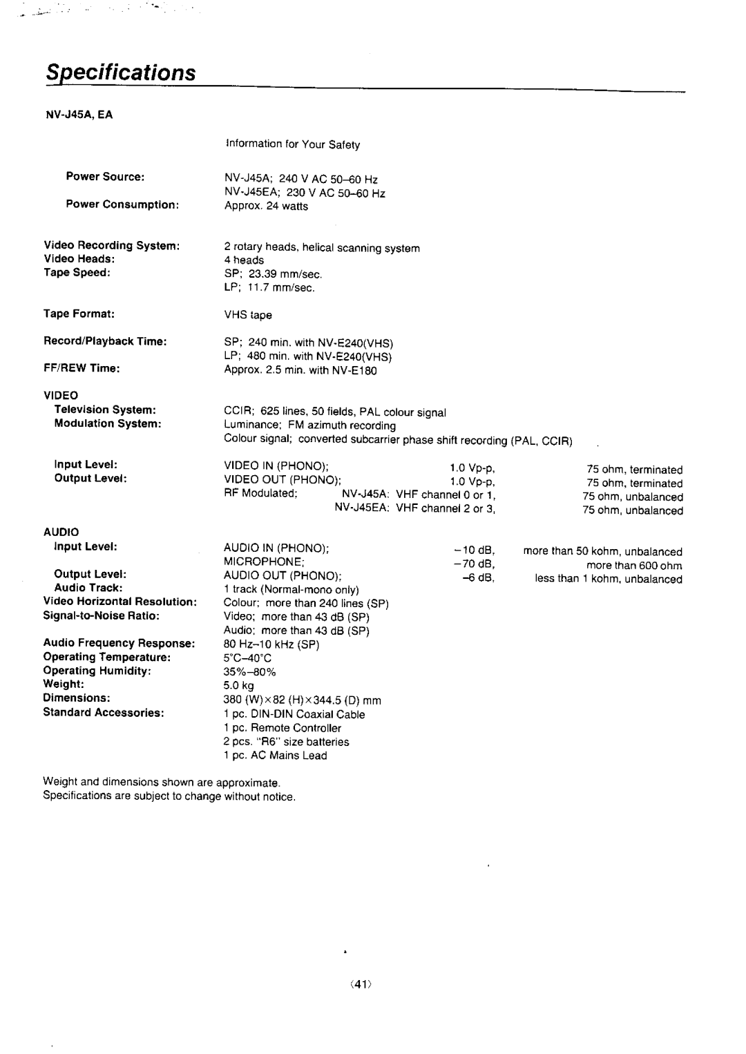 Panasonic NV-J45 Series manual 